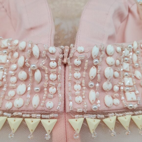 Cinderella Divine Beaded Peach Maxi Dress Size 4 Sheath Jewel Sleeveless Graduat - Picture 15 of 16